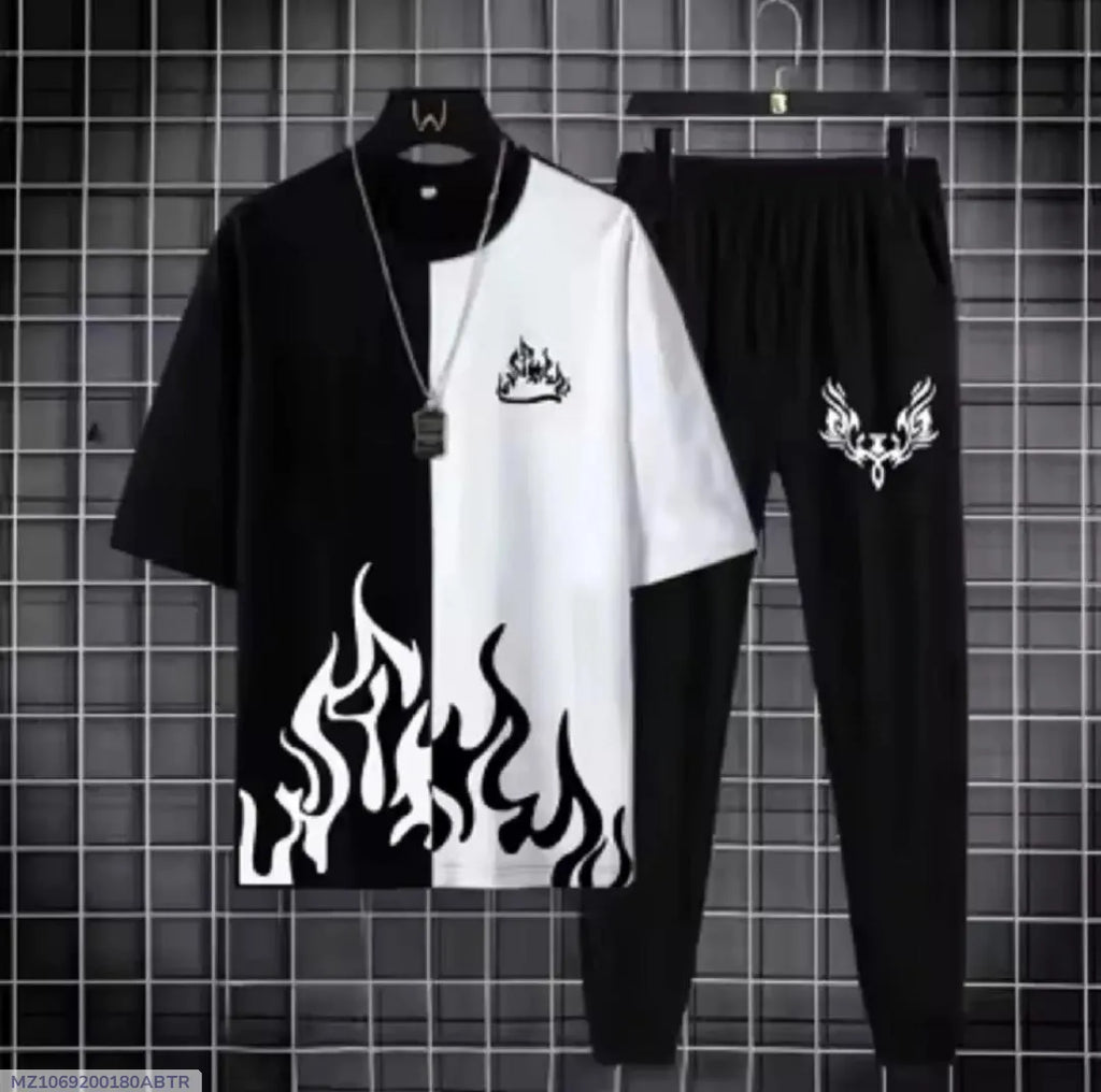 Black Flame Print Track Suit for Men Micro Interlock