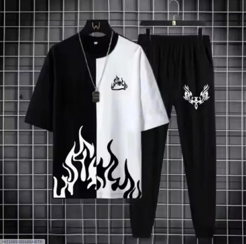 Black Flame Print Track Suit for Men Micro Interlock