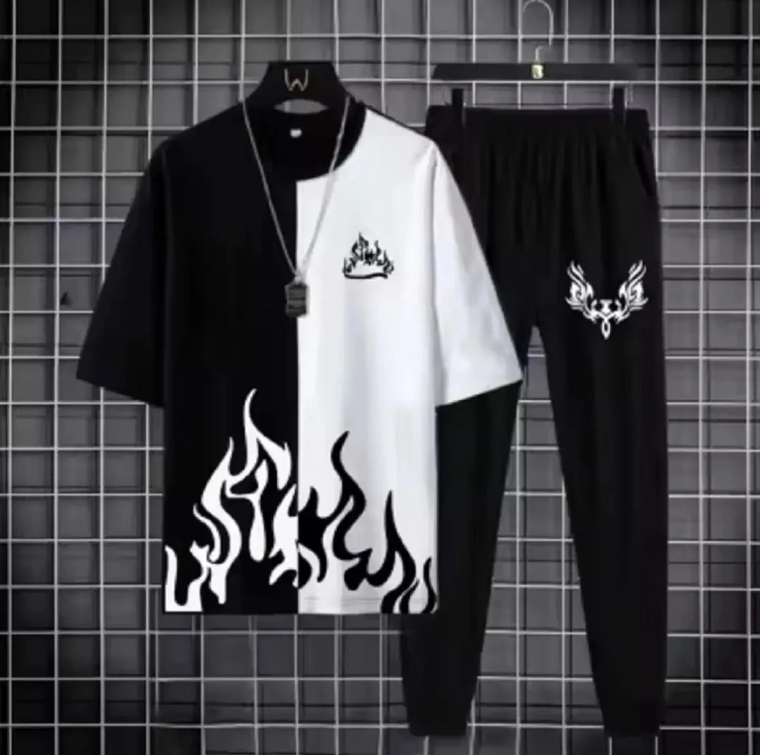 Black Flame Print Track Suit for Men Micro Interlock - view 3