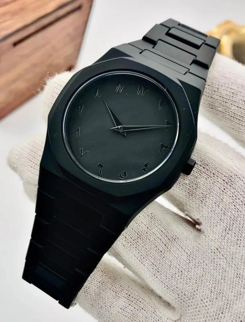 Men's Black Arabic Dial Aura Watch with Fiber Strap