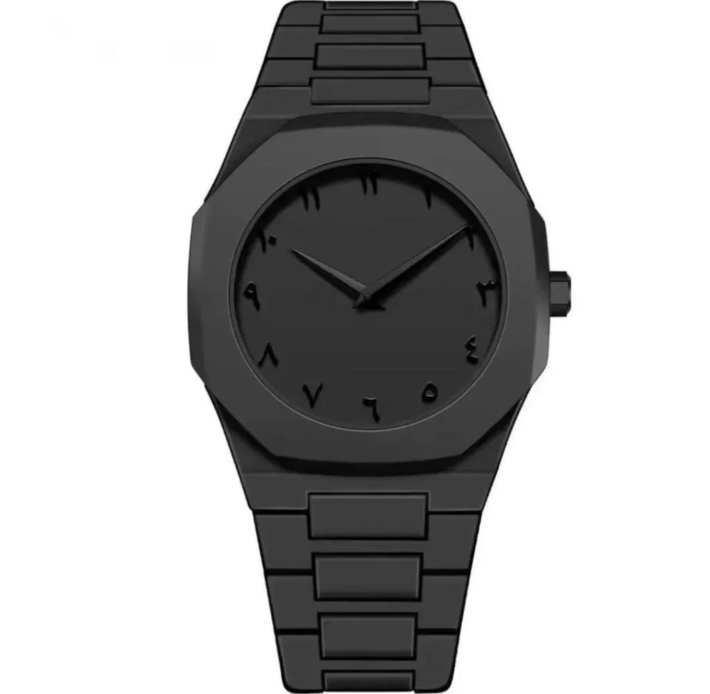 Men's Black Arabic Dial Aura Watch with Fiber Strap