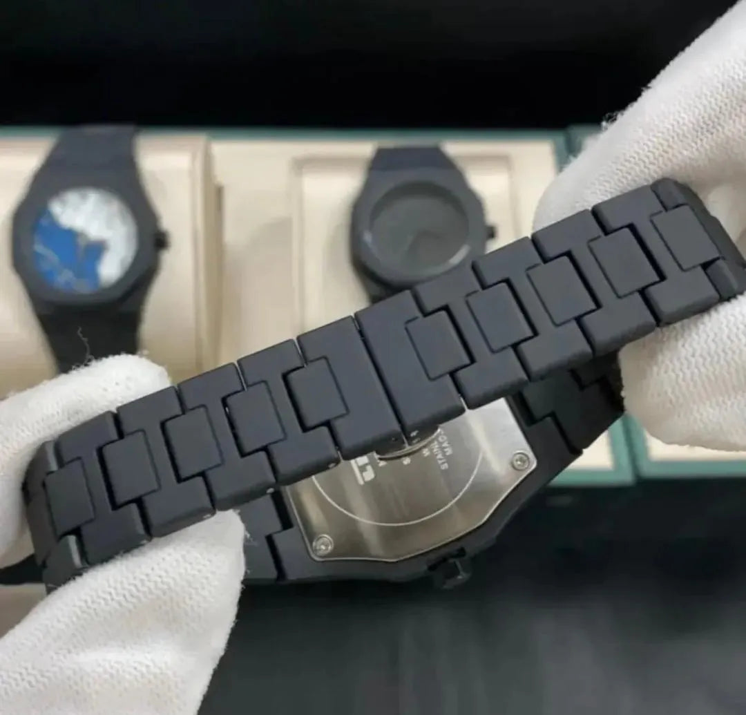Men's Black Arabic Dial Aura Watch with Fiber Strap