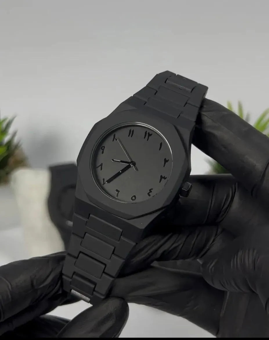 Men's Black Arabic Dial Aura Watch with Fiber Strap