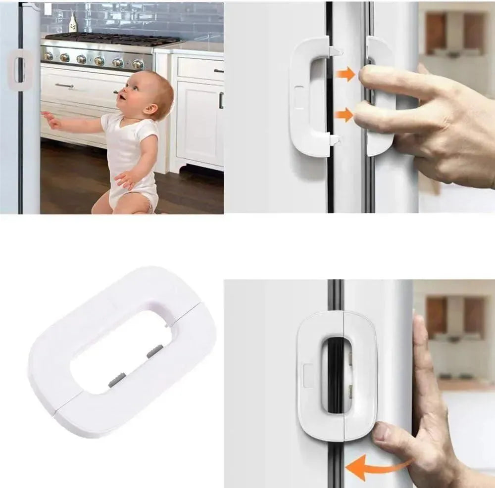 Child safety fridge lock in use