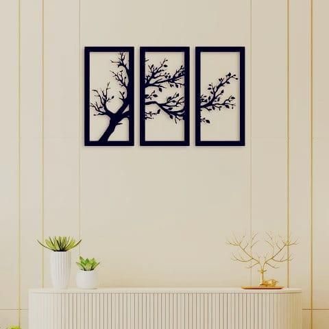 Modern Tree Wall Art Set Black Laser Cut