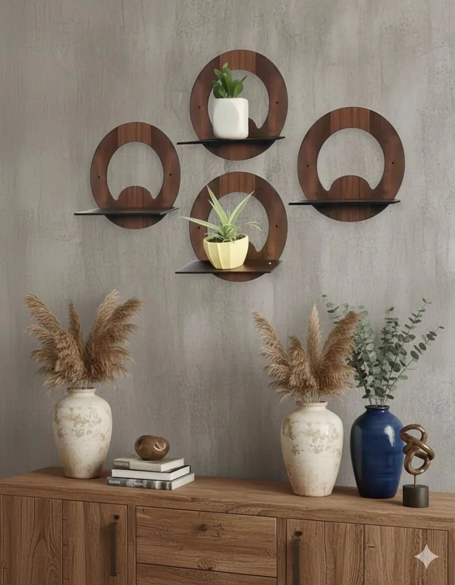 Modern Wooden Wall Shelves Set of 4 Brown
