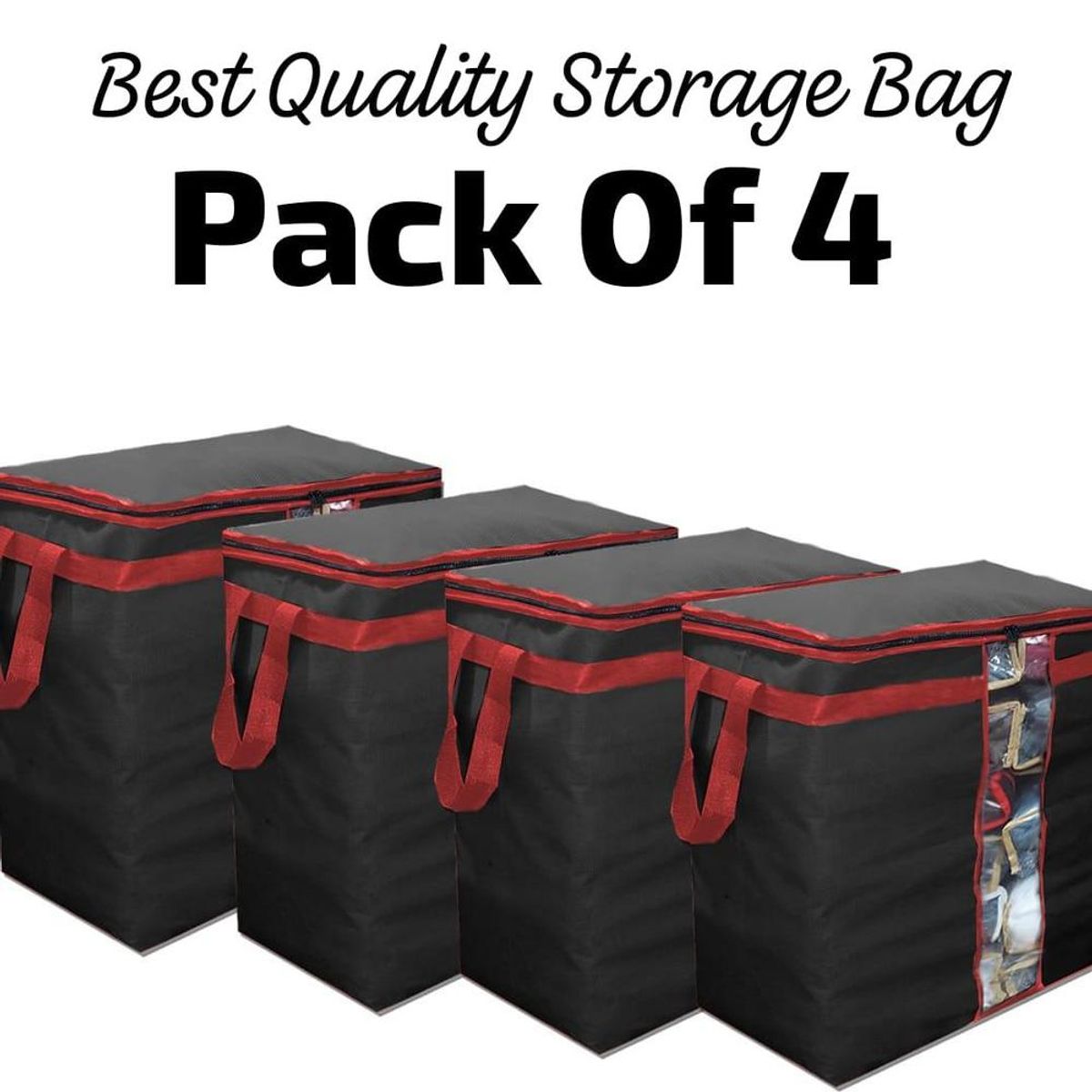 Storage Bags Pack of 4 Black Red