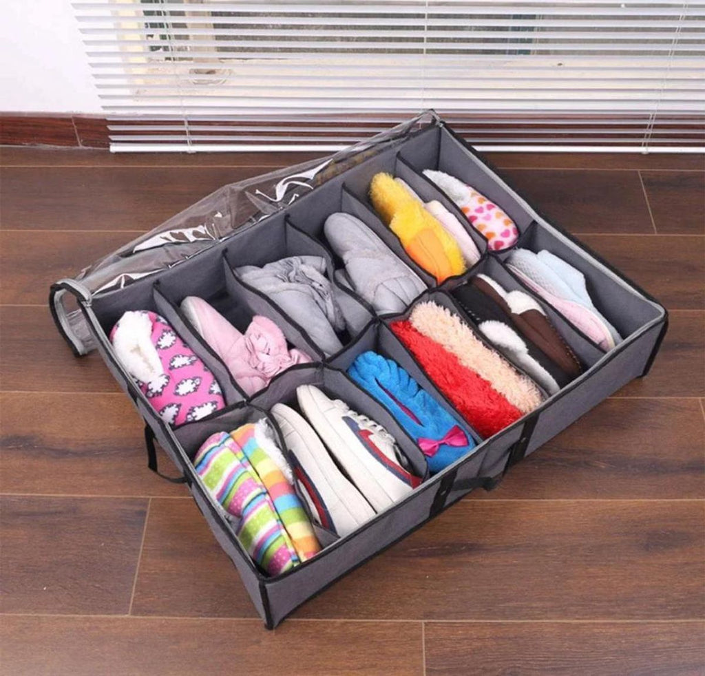 Stylish Shoe Storage Bag Grey 12-Grid Durable