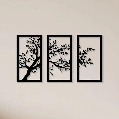 Modern Tree Wall Art Set Black Laser Cut