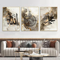 Islamic Wall Art Set Allah Muhammad Calligraphy Gold Marble
