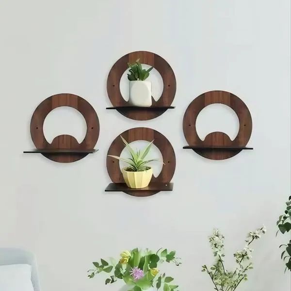Modern Wooden Wall Shelves Set of 4 Brown