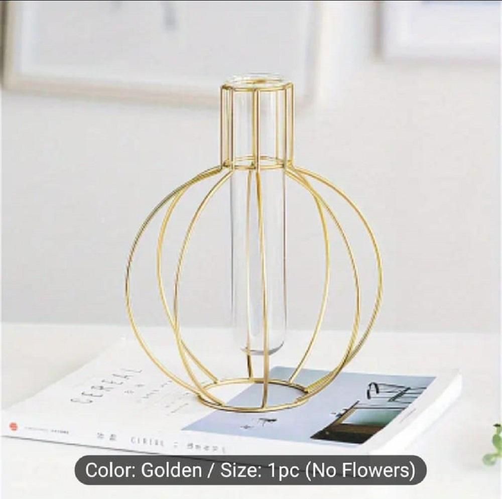 Golden Geometric Iron Vase for Home Decor
