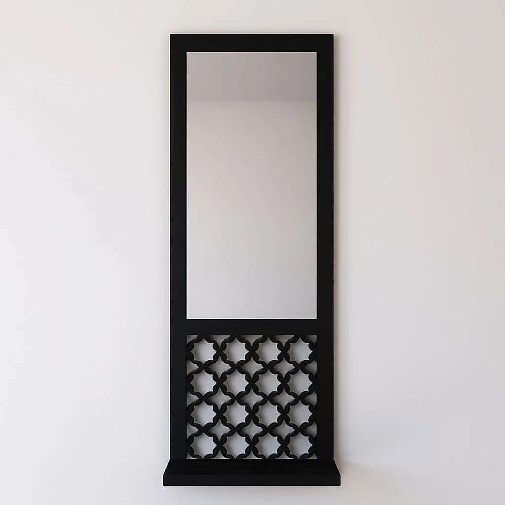 Set of 3 Wooden Mirror Wall Shelves Black