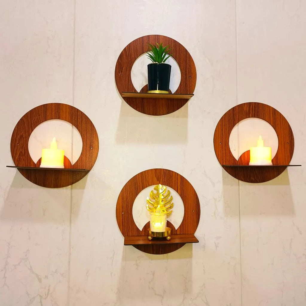 Modern Wooden Wall Shelves Set of 4 Brown