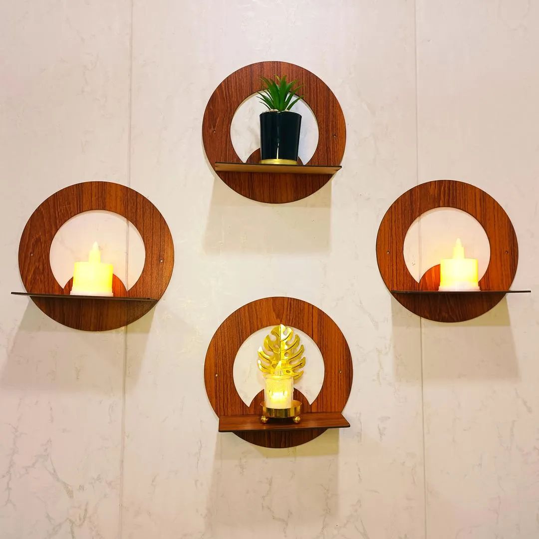 Modern Wooden Wall Shelves Set of 4 Brown
