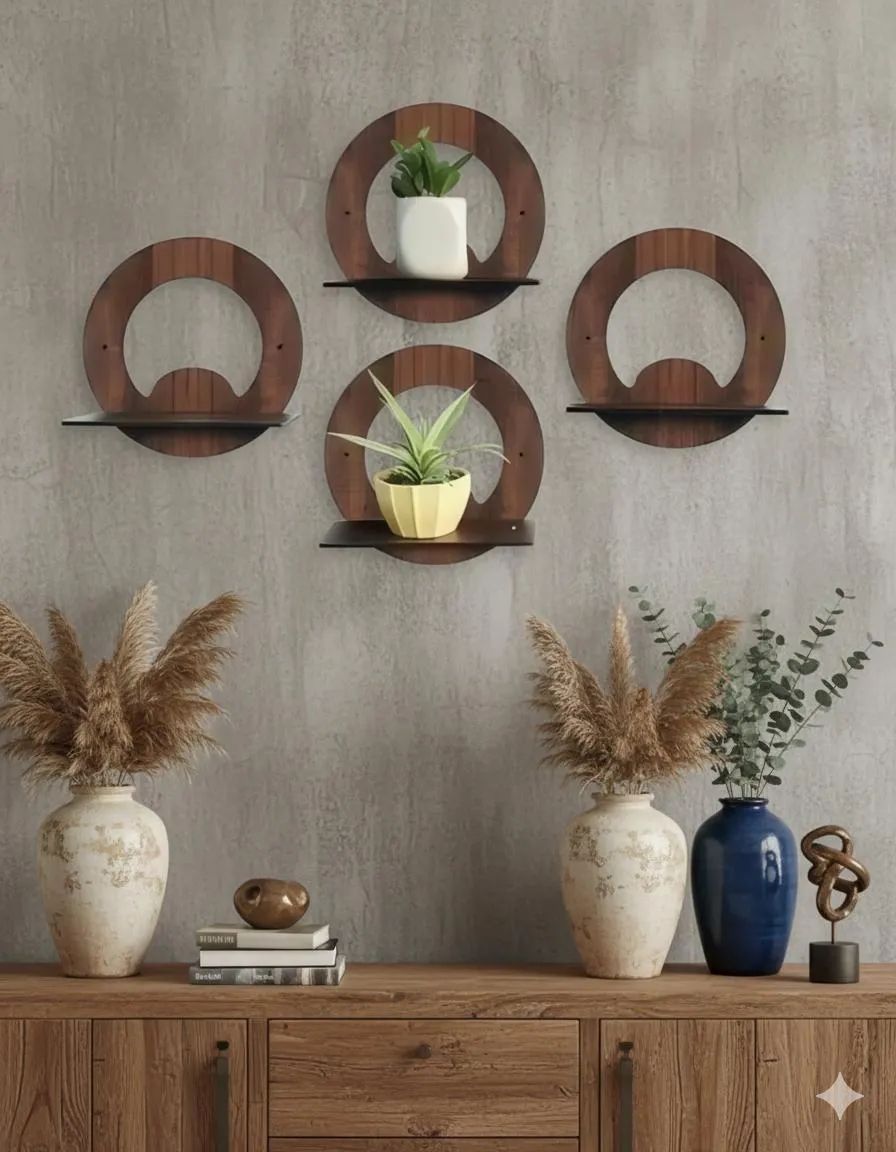 Modern Wooden Wall Shelves Set of 4 Brown