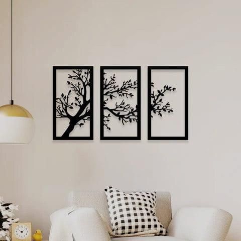 Modern Tree Wall Art Set Black Laser Cut