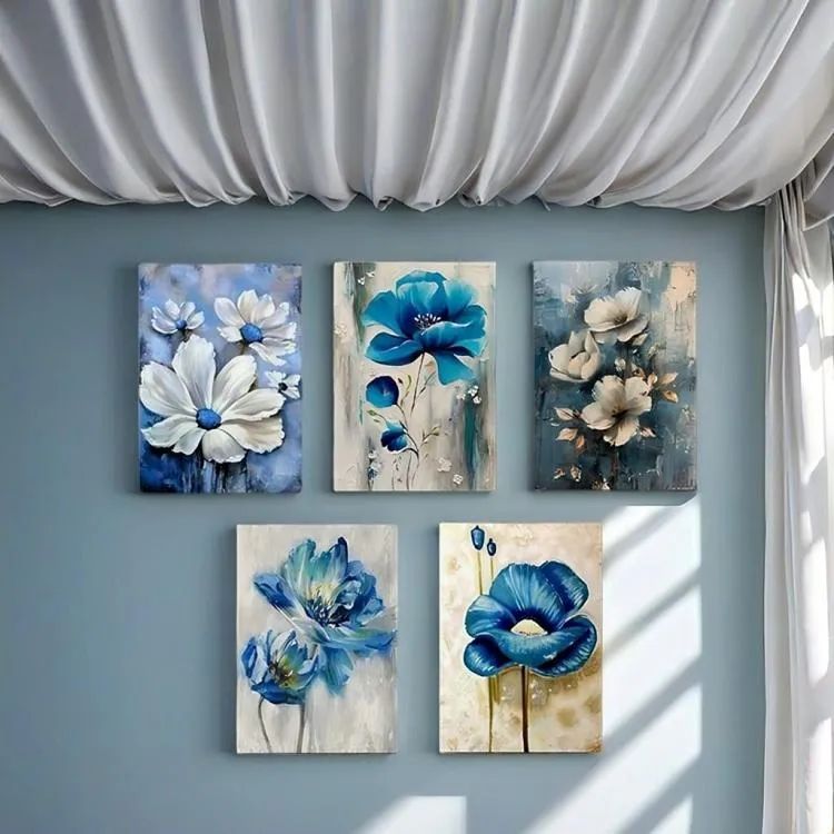 Set of 5 Blue Floral Wall Art Frames