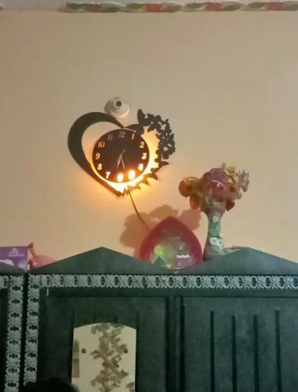 Heart & Butterfly Wall Clock Black